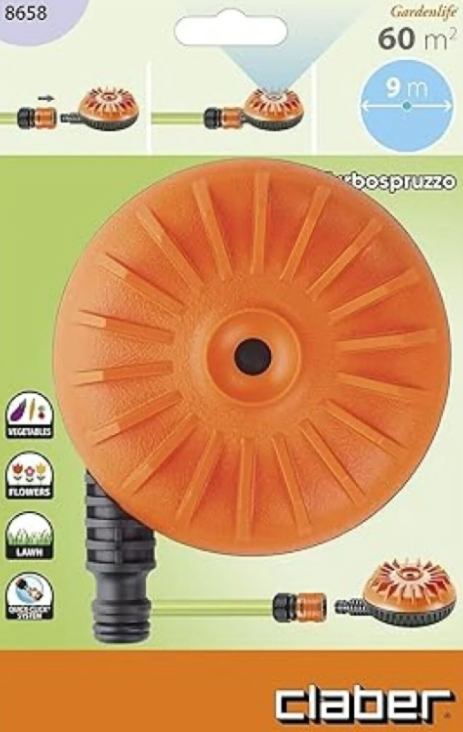 Claber 8658 Turbospruzzo Döner Sprınkler/Fıskiye- Yeni Tip, 60 Metrekare Sulama Alanı