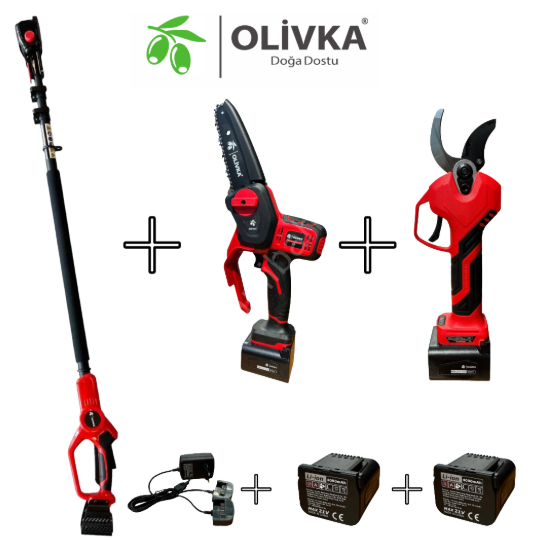 Olivka AES40 Akülü Budama Makası + Budama Testeresi + Uzatma Sapı ile