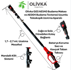 Olivka AES40 Akülü Budama Makası + Budama Testeresi + Uzatma Sapı ile