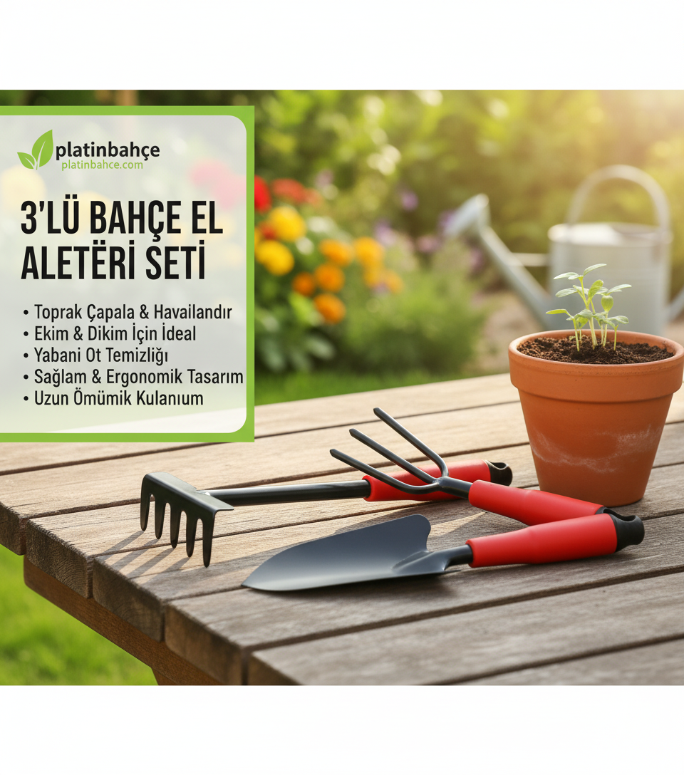 Hobi Bahçe Seti 3'lü Kürek - Tırmık - Çapa Seti