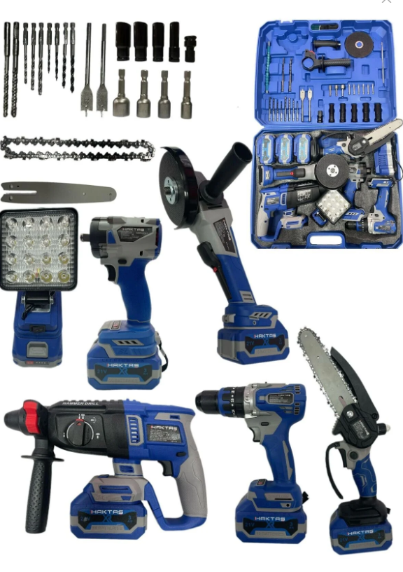 Yeni Nesil 6'lı Akülü Şarjlı Set–Matkap, Darbeli Kırıcı, Taşlama, Somun Sıkma, Zincirli Testere, LED